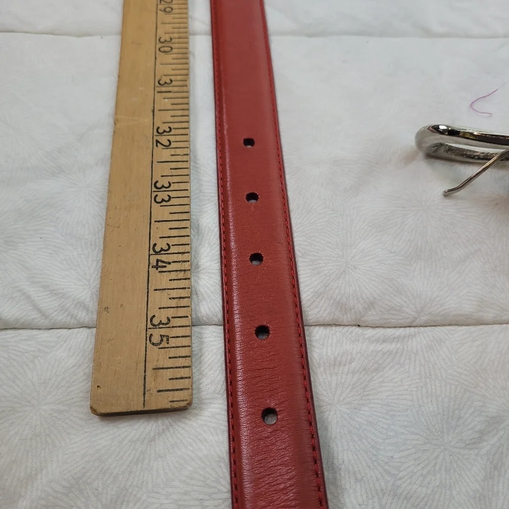 Fossil Thin Red Leather Belt with mixed metal buckle silver and gold colorful L